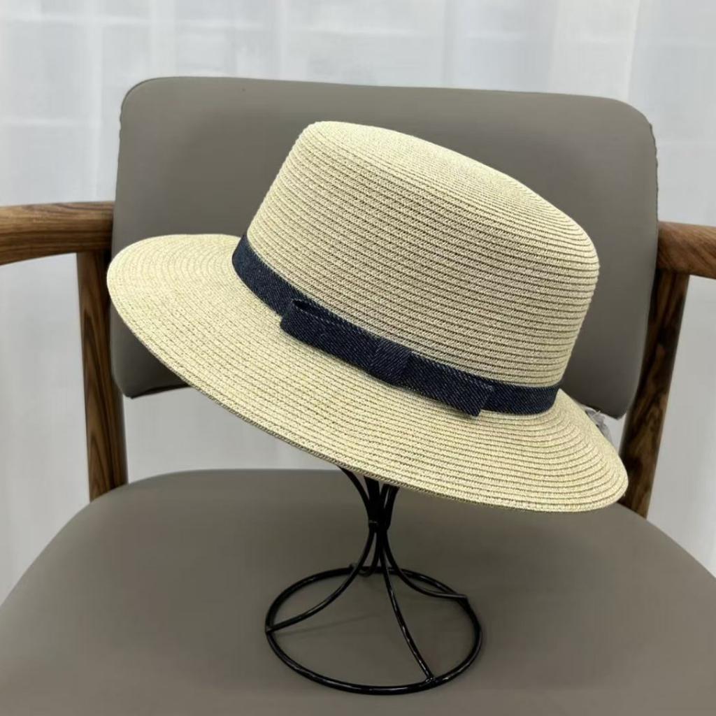 High quality French Hepburn style flat top hat women's summer sunscreen sunshade straw hat travel vacation straw beach hat