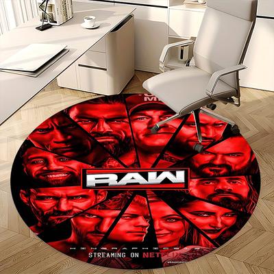 WWE RAW,Wrestling Merchandise Chair Mat Round Rug Office Carpet, Machine Washable, Non Slip, Suitable for Living Rooms, Bedrooms