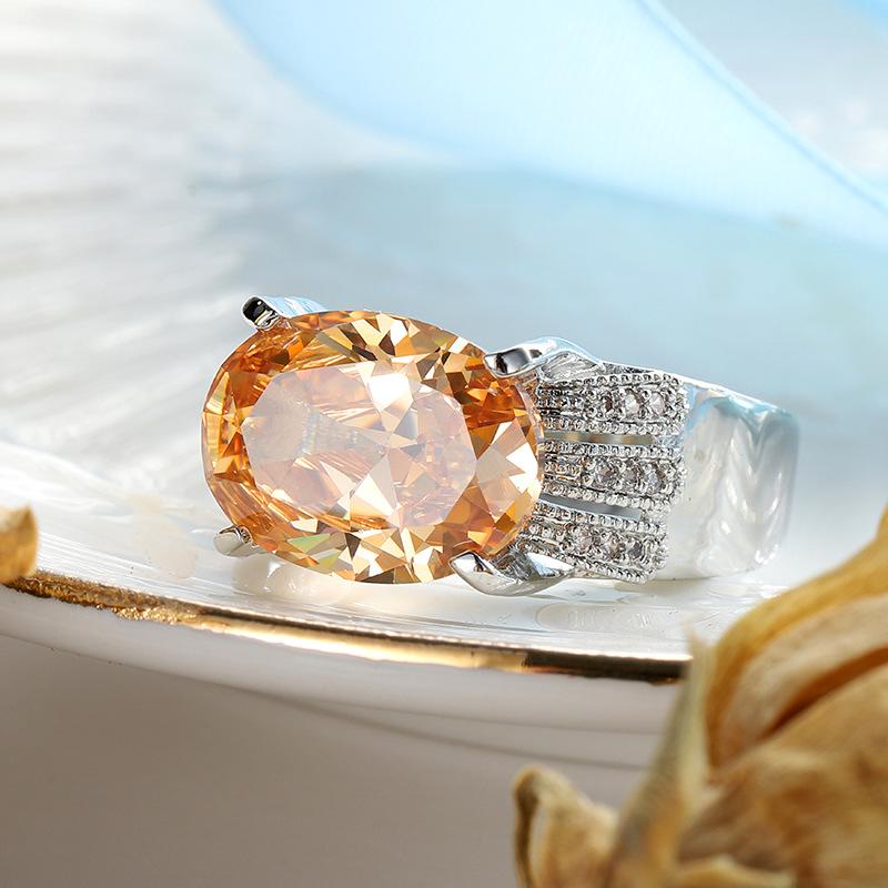 SODROV Big Champagne Color Zircon Engagement Rings for Women