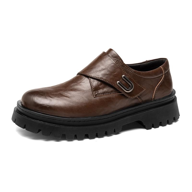 Fashionable Men Casual Leather Thick Bottom Shoe Outdoor Antiskid Walking Shoe Fashion Designer Leather Comfy Soft Soled Loafers