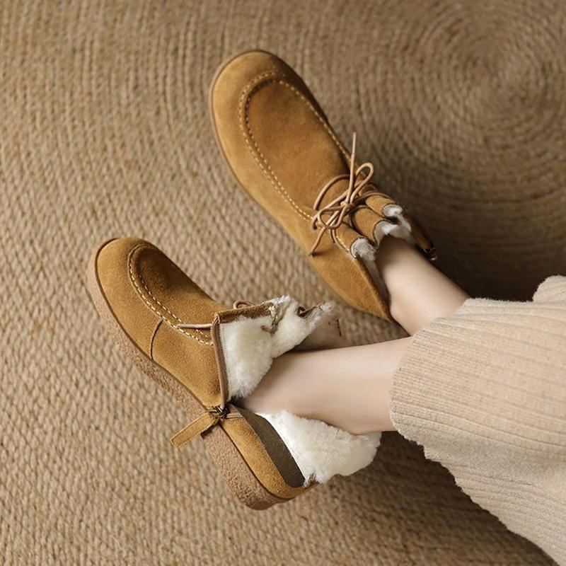 Fashion NEW Winter Women Boots Cow Suede Leather Shoes for Women Round Toe Thick Heel Shoes Zipper Wool Bland Ankle Boots Platform Boots