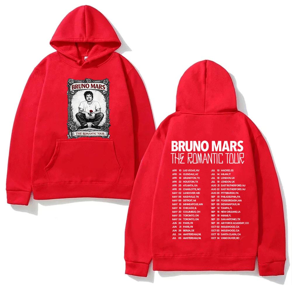 Bruno Mars Romantic Tour Hoodie Pop Soul Concert Hooded Retro Music Fan Merch  Tour Outfit  Autumn/Winter Clothing Fleece Hooded Mens womens clothes XS