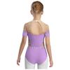 Girls Figure Skating Bodysuit Short Sleeve Cutout Back Sheer Mesh Patchwork Shiny Rhinestones Metallic Dancewear
