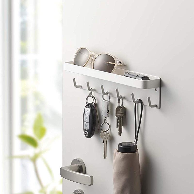 Modern No-Drill Magnetic Key Holder with Six Hooks for Entryway