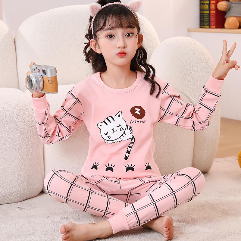 New Kids Boys Girls Autumn Cotton Pajamas Cute Cartoon Print Long Sleeve T-Shirt Tops + Pants Sets Baby Sleepwear Clothing