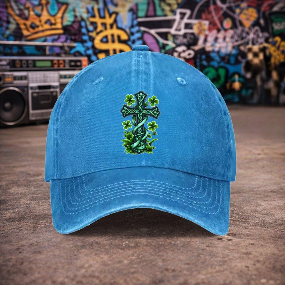 pc Unisex Celtic Cross Clover Vintage Washed Baseball Cap  Unisexs Trendy Hat  Versatile Duckbill Cap  Fun Print  A Unique Bi