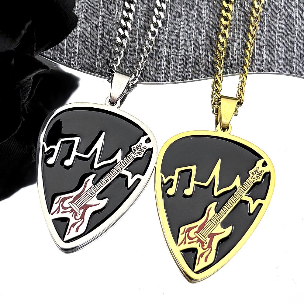 Hiphop Guitar Pick Sound Wave Chain Necklace For Women Men Stainless Steel Silver Musical Rock Punk Jewelry