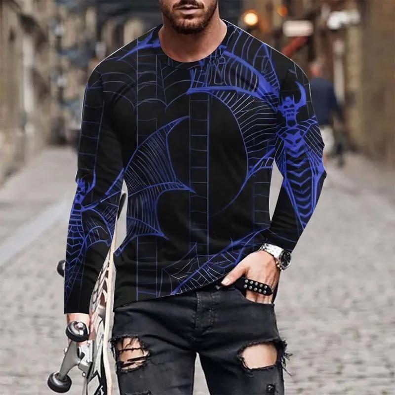 Fashion Men's Crew Neck Long Sleeve 3D Casual Color Printing Western Line Long Sleeve Crew Neck T-Shirt