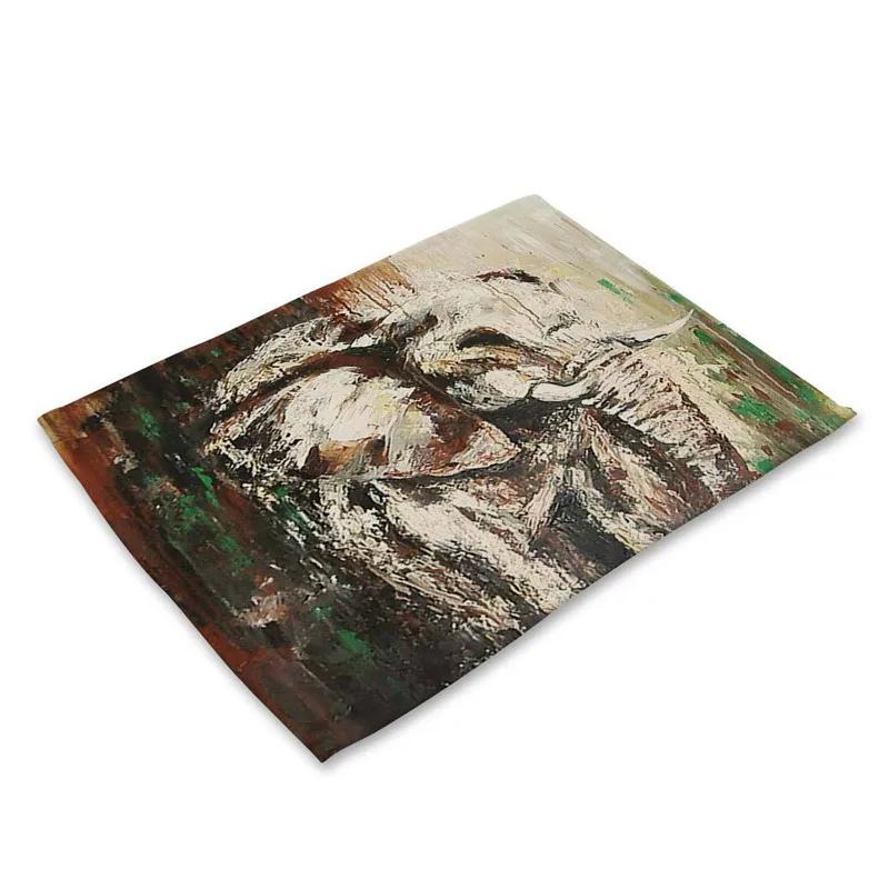 

Elephant Placemat Exotic Ethnic Boho Wild Animal Kitchen Dining Table Mats Linen Coasters Western Pad Bowl Cup Mat 45*30cm 2pcs 30x45cm