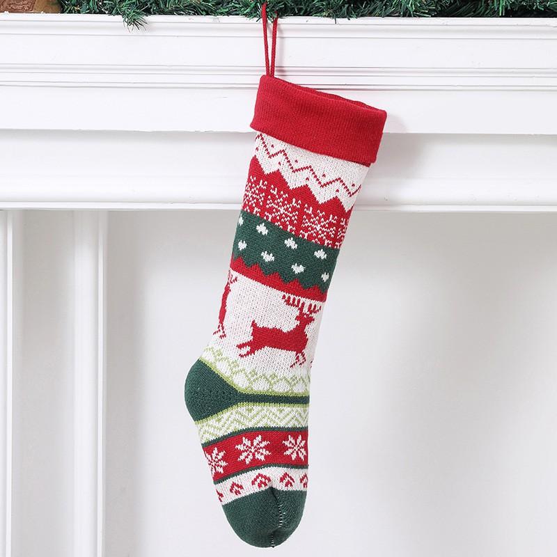 Christmas Stocking Gift Bags Kids Holiday Decor Snowman Tree Reindeer Snowflake Knit Socks