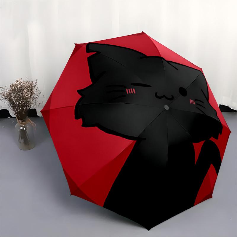 1pc Cat Pet Automatic Open/close Folding Compact Umbrella, 8-Rib Sturdy Canopy, Lightweight Portable, Everyday Use, Gift, Outdoor Umbrella, Travel Ess