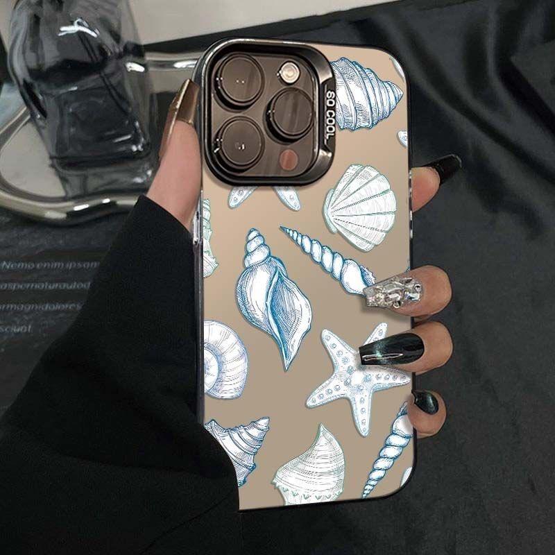 Blue Conch Starfish Phone Case For IPhone 16 15 14 13 12 11 Pro Max Matte Hard Back Cover For Iphone 16 Pro 16E Case Cover Funda