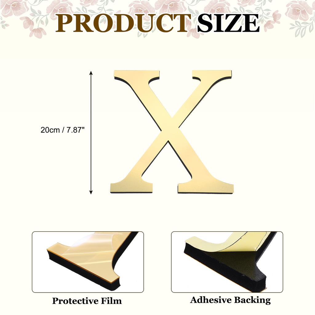 20cm 3D Mirror Acrylic Wall Sticker 26 English Letters Wall Sticker Decals Self-Adhesive Wall Art Mural Home Party Light Gold