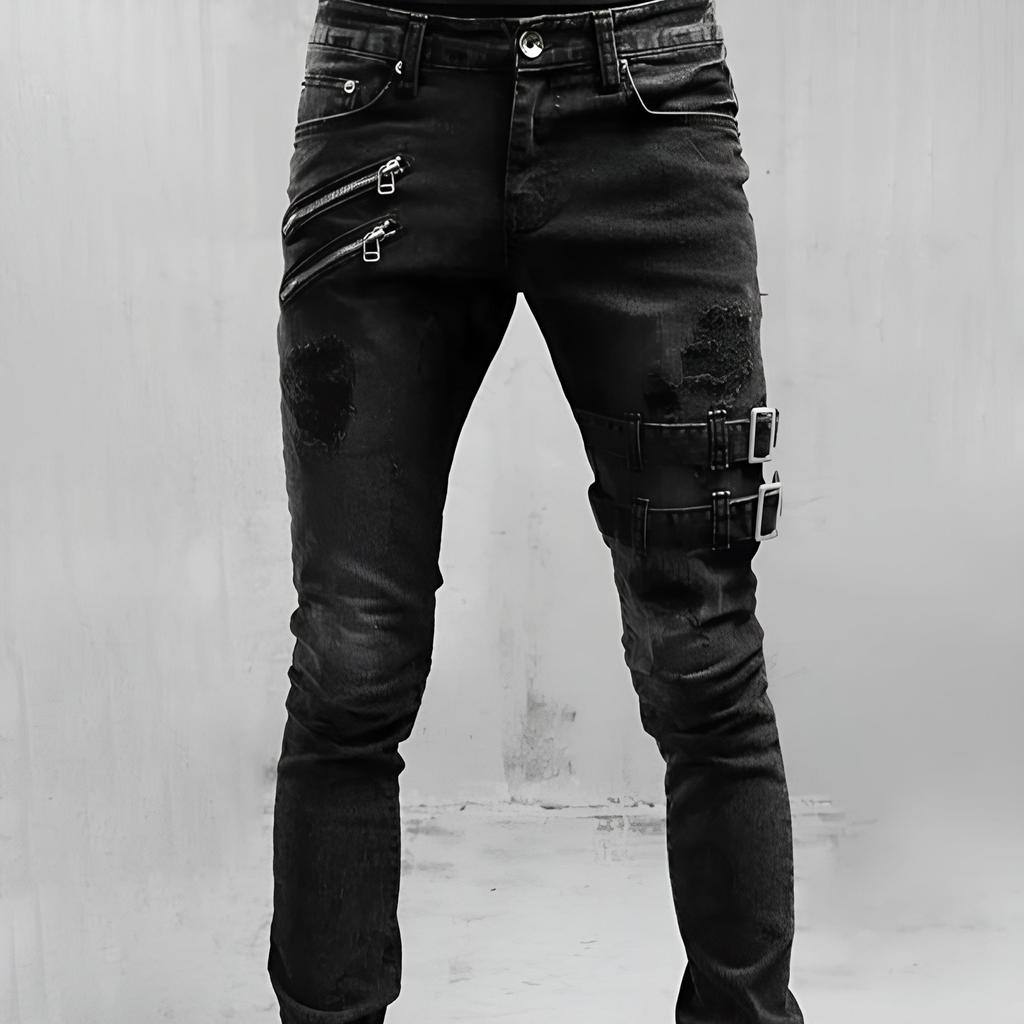 New Men's Fashion Motorcycle Jeans Vintage Slim Jeans Casual Street Style Hip Hop Retro Denim Jeans Plus Size