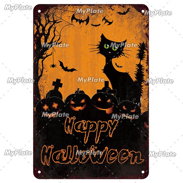 [MyPlate] Halloween Metal Sign Vintage Tin Sign Cafe Bar Decorative Plaque Home Decor Party Wall Sticker Witch Poster Gift