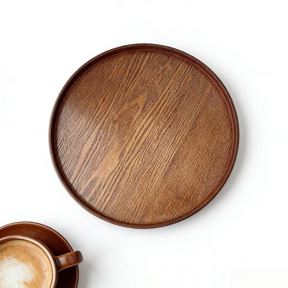 1 PIÈCE Plateau de Service en Bois Décoration de Maison Plan de Travail de Cuisine Assiette de Petit-Déjeuner Antidérapante Assiette à Salade Dessert Plateau Rond pour Café Thé