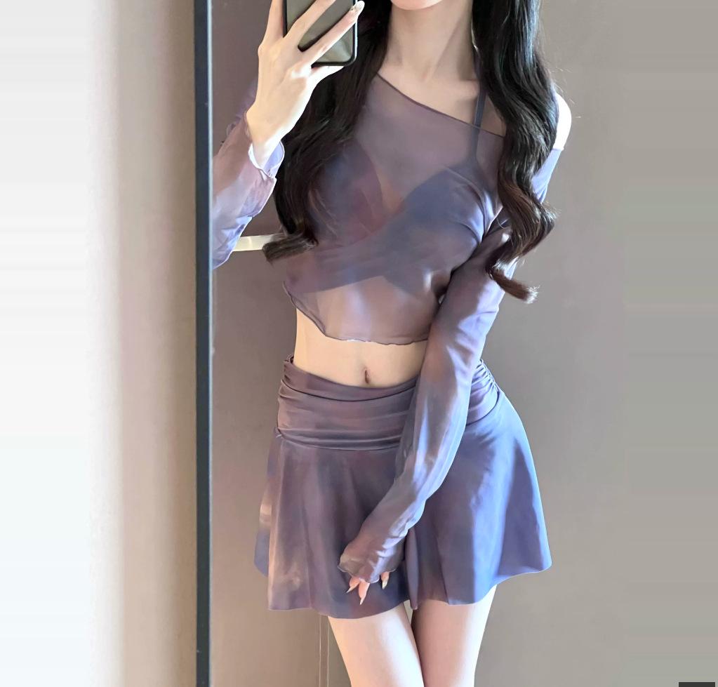 

2025 Фиолетовый Купальник-бикини из трех частей в стиле юбки с контролем живота One Size (80-110 jin) фиолетовый