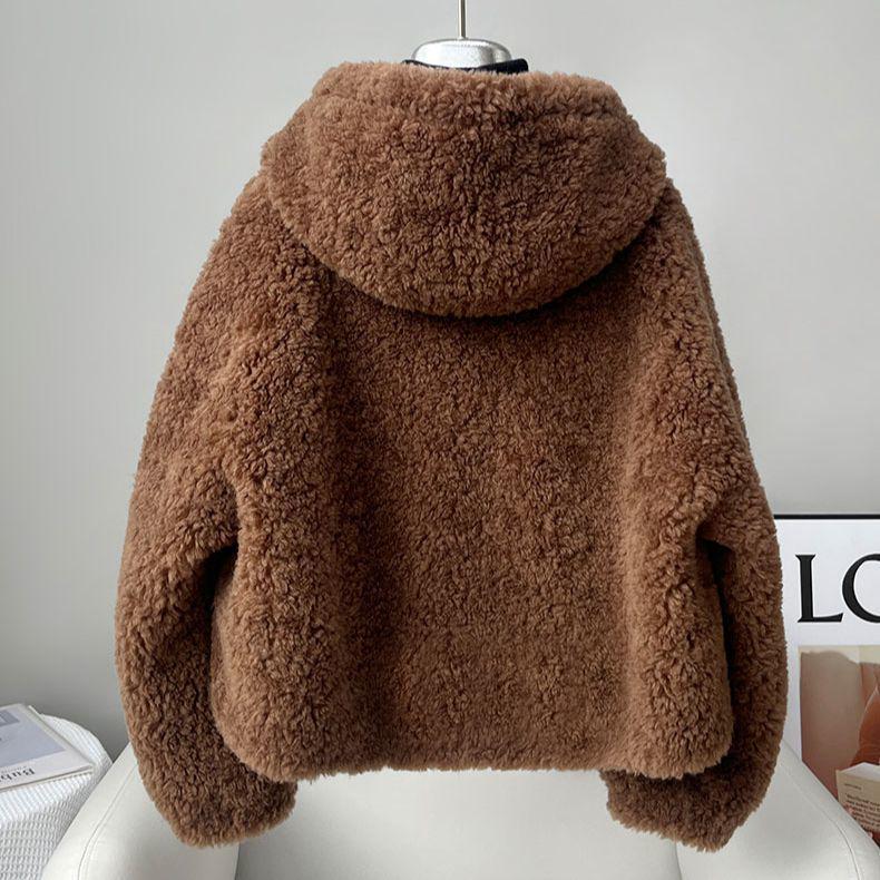 Women's Short Hooded Faux Lamb Wool Coat - Double-Sided Plush Thickened for Autumn & Winter 2025.