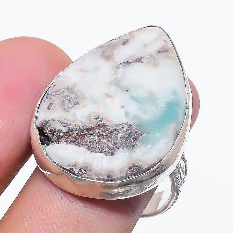 

Натуральный ларимар ручной работы, ювелирное изделие из стерлингового серебра 925 пробы, кольцо, размер 9.5 P2p38