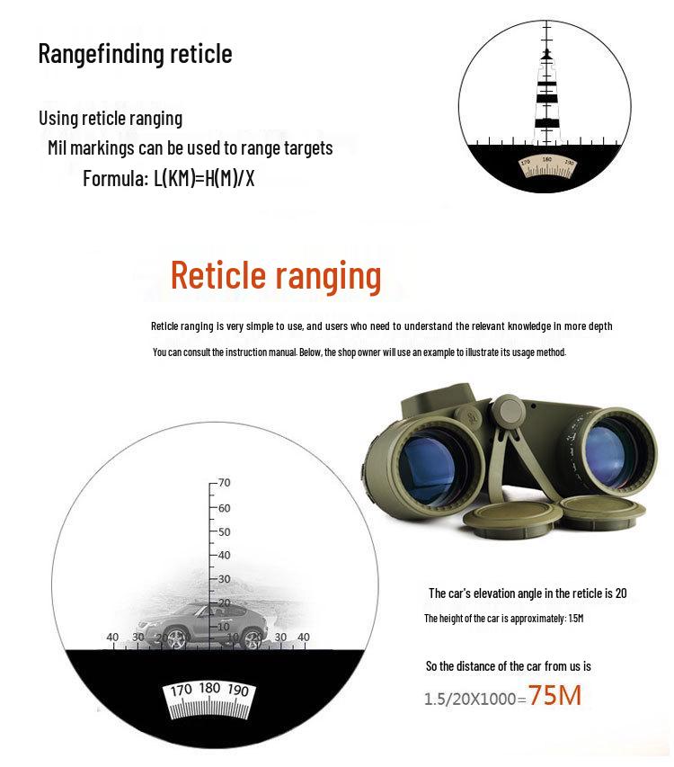 Hochleistungs-10x50-HD-Wasserdichtes-Nachtsichtfernglas mit Kompass und Entfernungsmesser für den Außenbereich