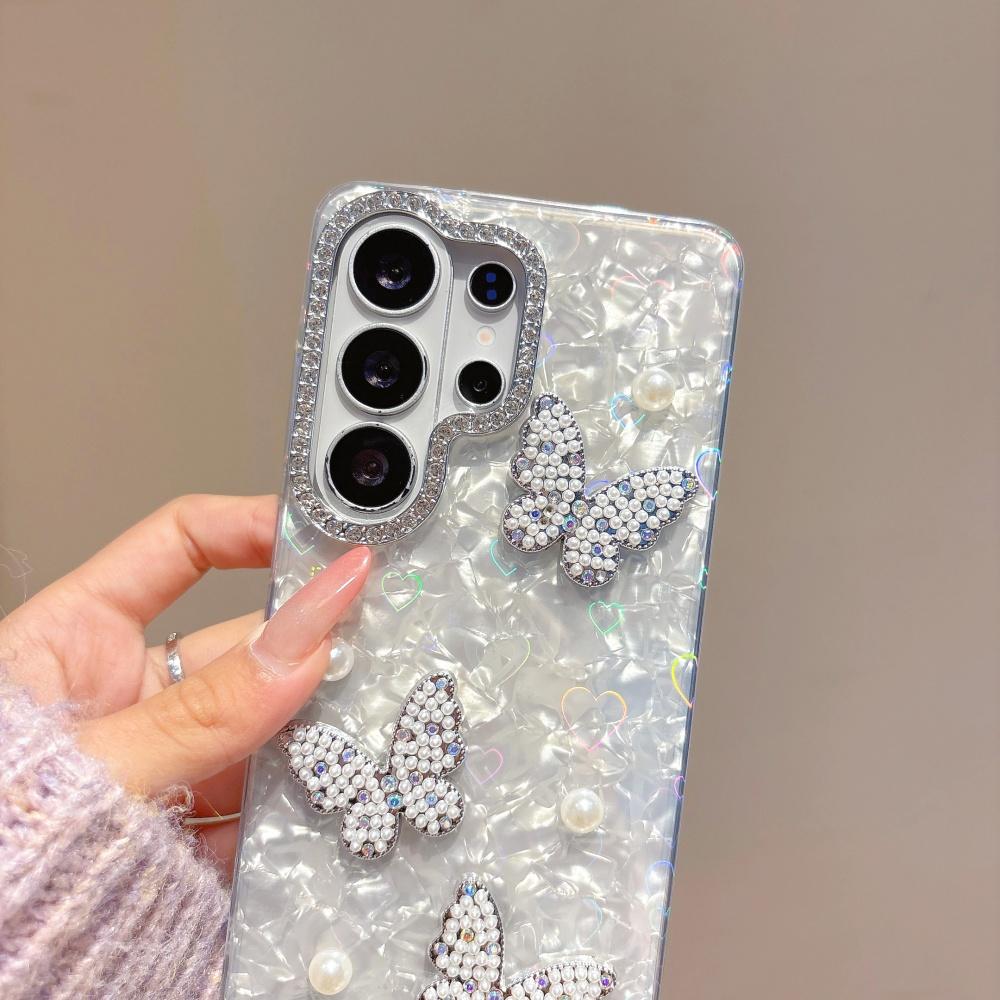 Aurora Love Heart Butterfly Case for Samsung Galaxy S26 S25 Ultra S24 Plus S23 FE A55 A56 A16 A54 A35 Laser Shell Pattern Cover