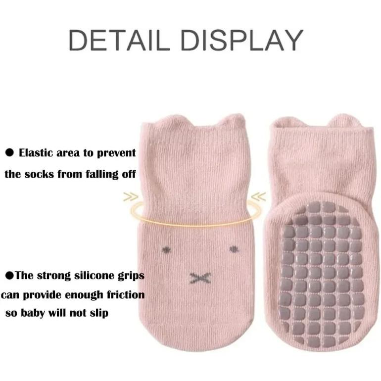 5 Color 1Pair Baby Toddler Non Slip Socks, Cute Baby Socks with Grips Crew Socks Baby Clothes Socks Kids Girl Socks Boy Socks