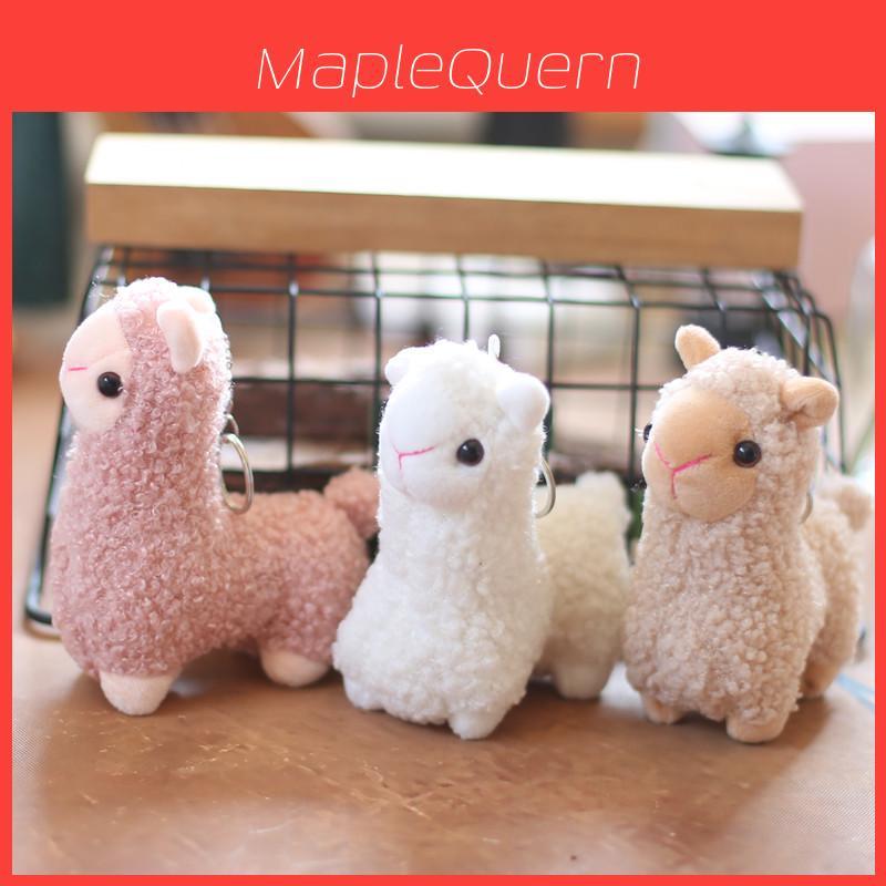Adorable Soft Alpaca Plush Toy Keychain With Fluffy Short Plush In White Pink Brown