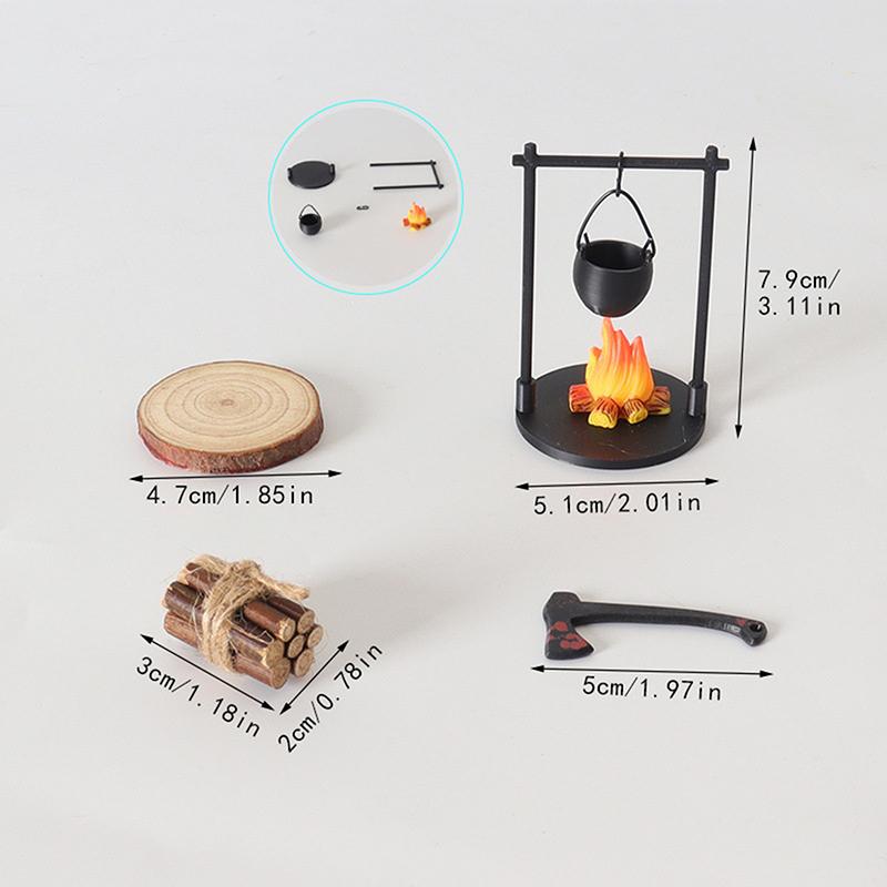 Miniature Campfire And Teapot, Modern Fantasy-Themed Miniature Sculpture Decorations, Home And Kitchen Diy Craft Accessories