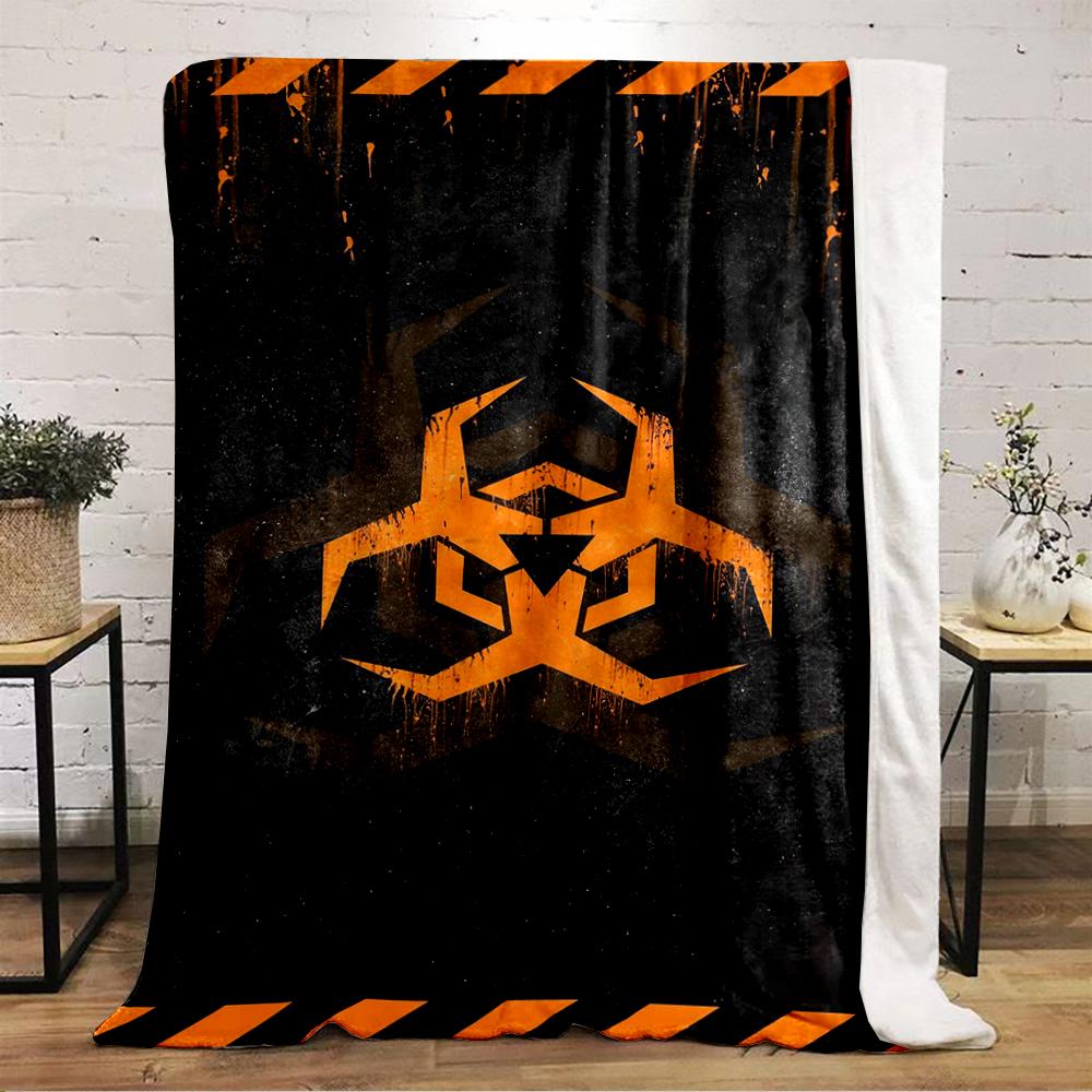 Biohazard Symbol in Orange and Black Design Flannel blanket for bedroom, living room, sofa, and nap sofas.