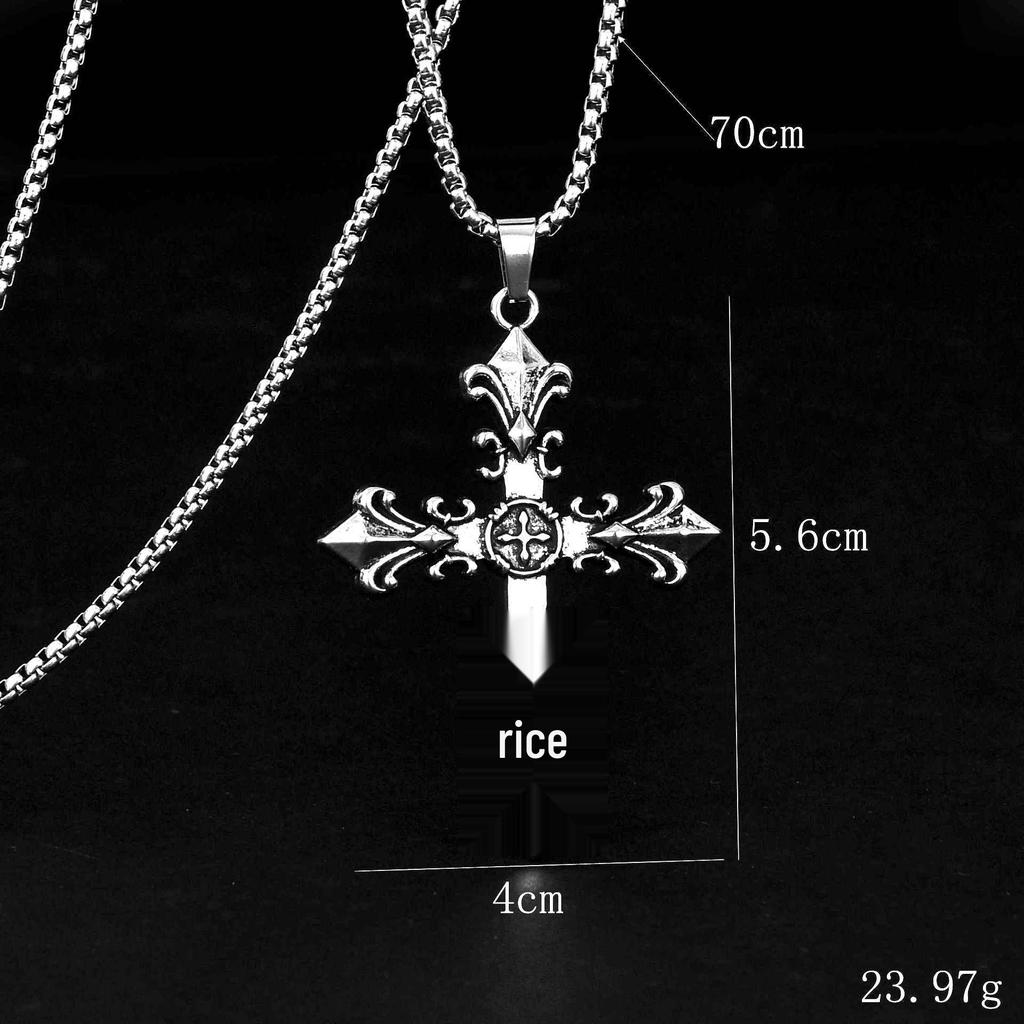 Vintage Hip Hop Sweater Chain Necklace: Flaming Cross Pendant Unisex.