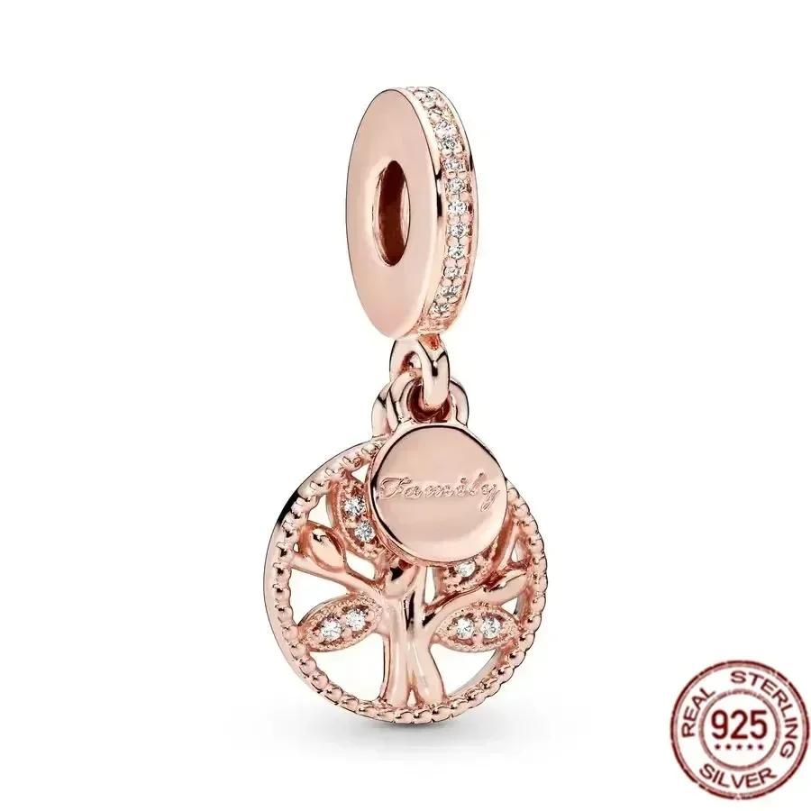 Fine Jewelry Rose Gold Family Tree Animal Mother Flower Original Copper Beads Charms For Necklace Diy Bracelet Women Gift