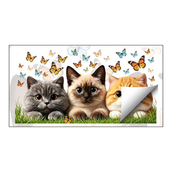 Adesivo Vetro Statico DYS Gatto Farfalla, Decalcomania Decorativa Impermeabile Animale per Finestra, Adesivo Rimovibile Animale Domestico per Camera da Letto Balcone Cucina