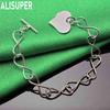 925 Sterling Silver Romantic Heart-Shaped Side Chain Charming Bracelet Gift Jewelry