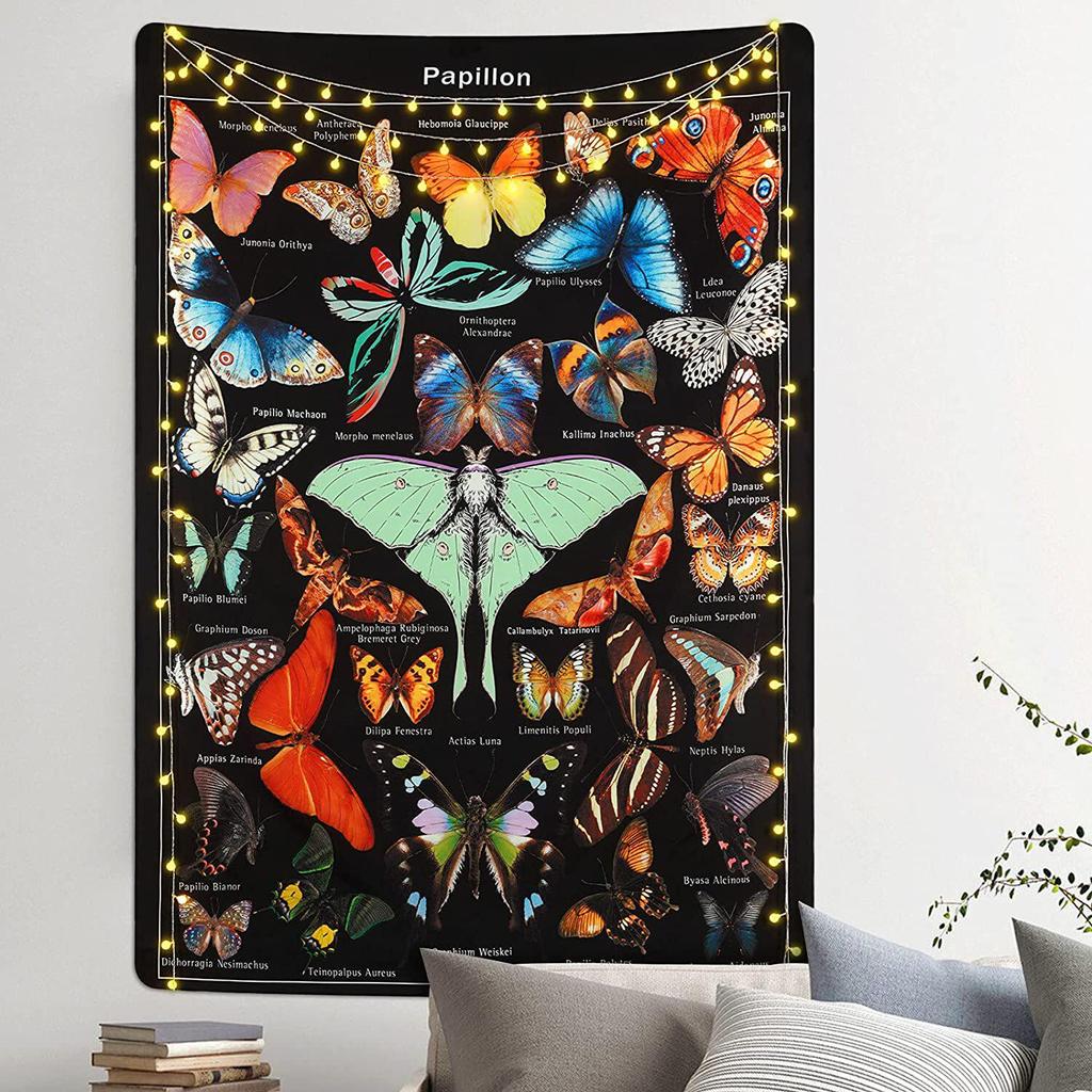 Vintage Butterfly Tapestry Natural History Wall Hanging for Bedroom Living Room Dorm Retro Aesthetic Home Decor