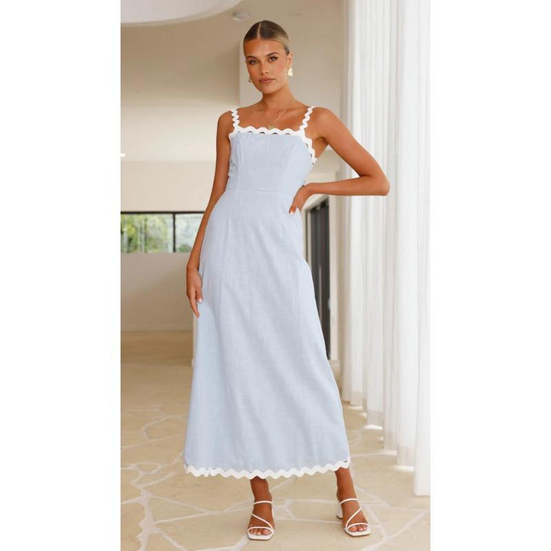 

Женское модное стройнящее однотонное кружевное платье на бретелях XL светло-синий