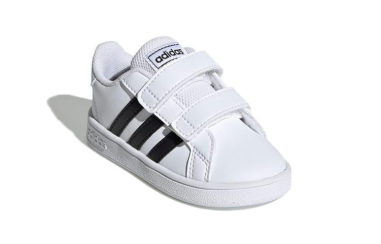 Adidas Neo GRAND COURT Hook and loop Abrasion Resistant Low top Skateboard Shoes White Black Infant And Toddler EF0118