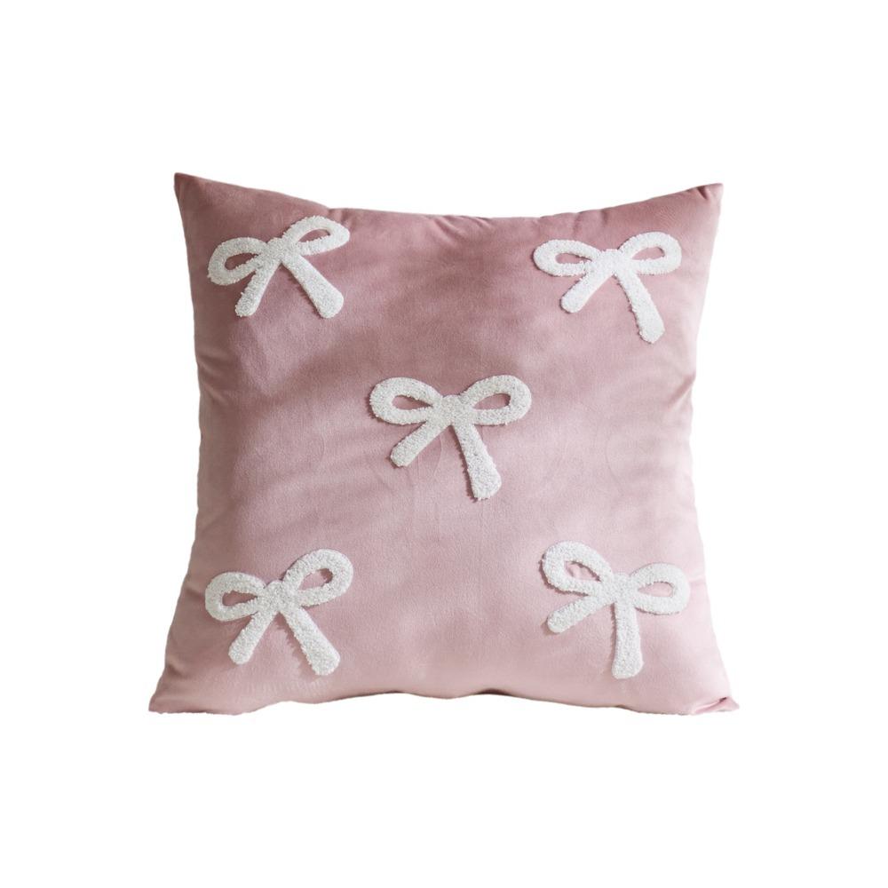 Cute Velvet Sofa Pillow Cover Luxury Soft Cushion Cover with Bow Embroidery Decorative Bow Pillow Case Sofa Decor
