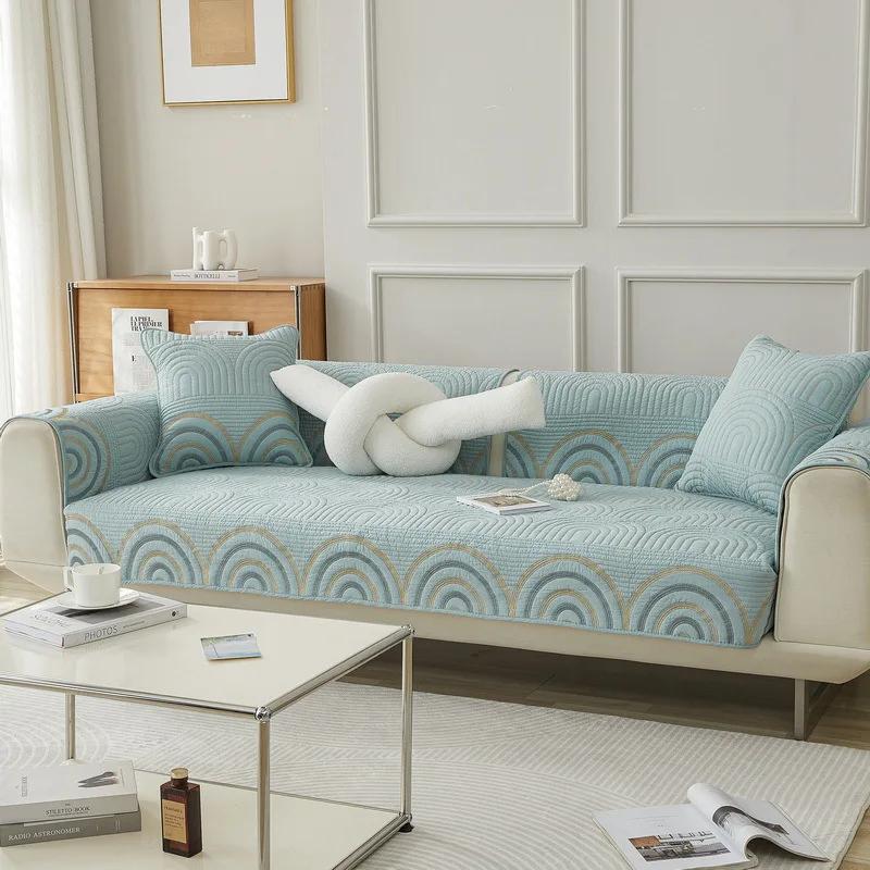 Northern Europe Sofa Cover for Living Room Cotton Universal Sofa Mat Towel Non-Slip Sofa Cover Embroidery Rainbow Couch Cushion