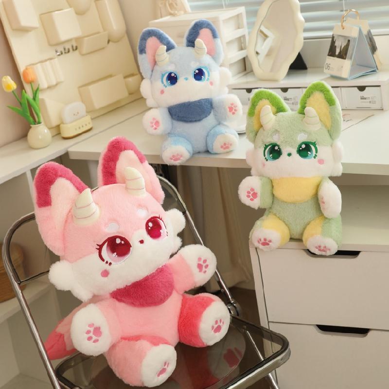 Myth Fairy Fox Plush Toy Stuffed Dragon Horn Pink Foxes Plushie for Kids Birthday Gift for Girl Hug Cushion Throw Pillow