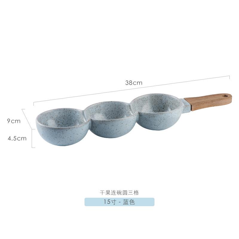 Nordic Creative Hotel Bowls and Chopsticks Commercial Stoneware Dried Fruit Plate Household Bamboo Handle Separate Snack Plate