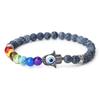 6mm 7 Chakra Beads Bracelets Lucky Evil Eye Hand Of Fatima Women Men Natural Lava Stone Agates Bracelet & Bangle Prayer Jewelry