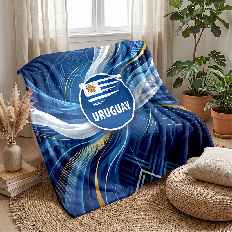 Uruguay Football Printed Flannel Blanket Skin Friendly Warm Decorative Throw for Indoor Couch Bed Daily Use