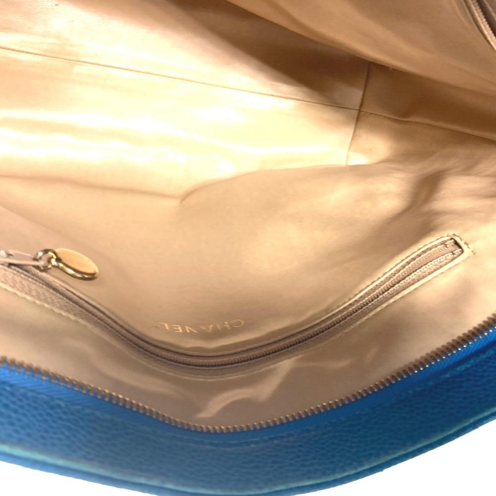 CHANEL vintage V-Stitch Tote Bag Shoulder Bag Hand Bag Caviar Leather blue/Gold