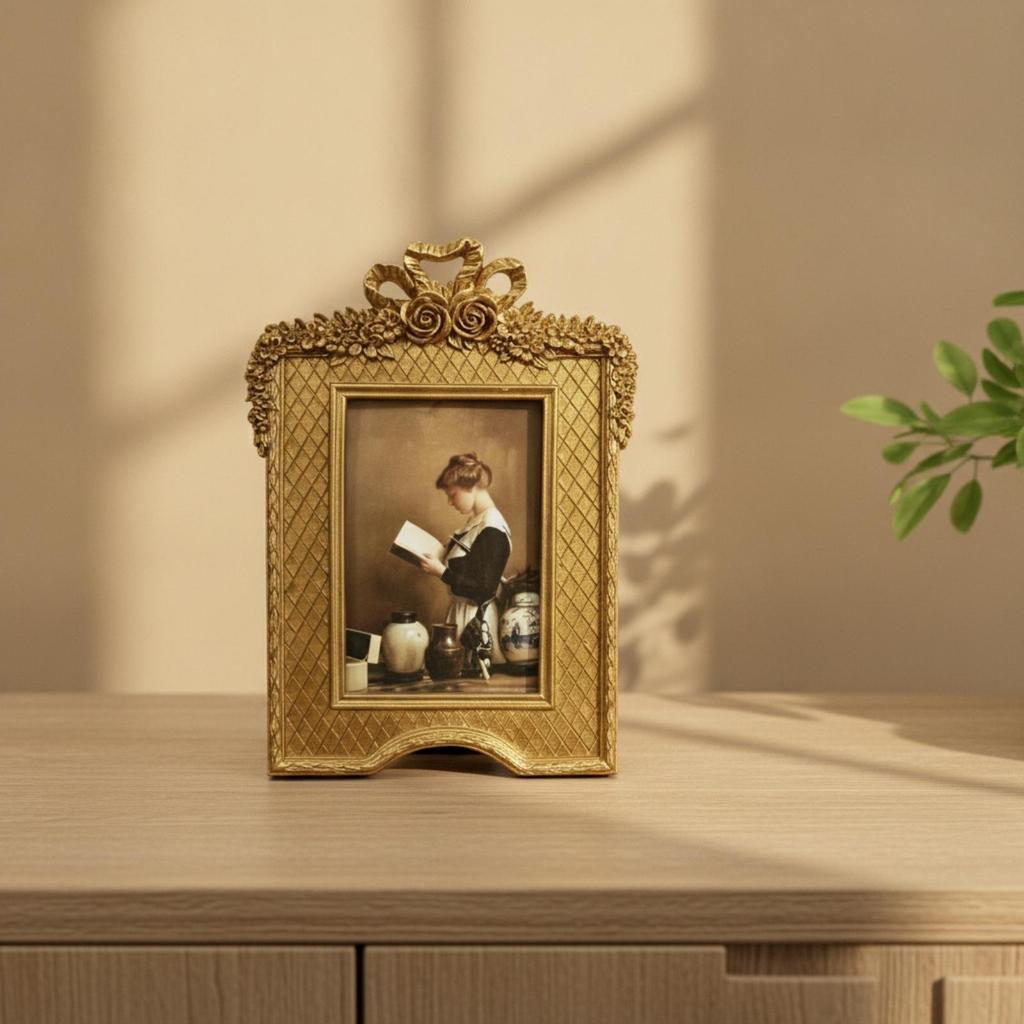 Tabletop Picture Frame Vintage Resin Ornate Design for Desk, Shelf