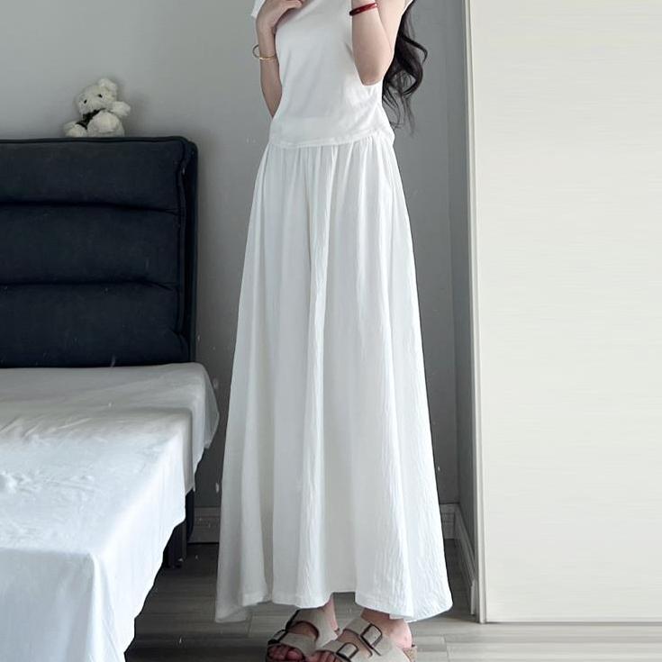 Ice Silk Skirts and Pants Anti Glare Women's Thin Pleated A-line Satin Skirt High Waisted Drape Wide Leg Pants Skirt Summer