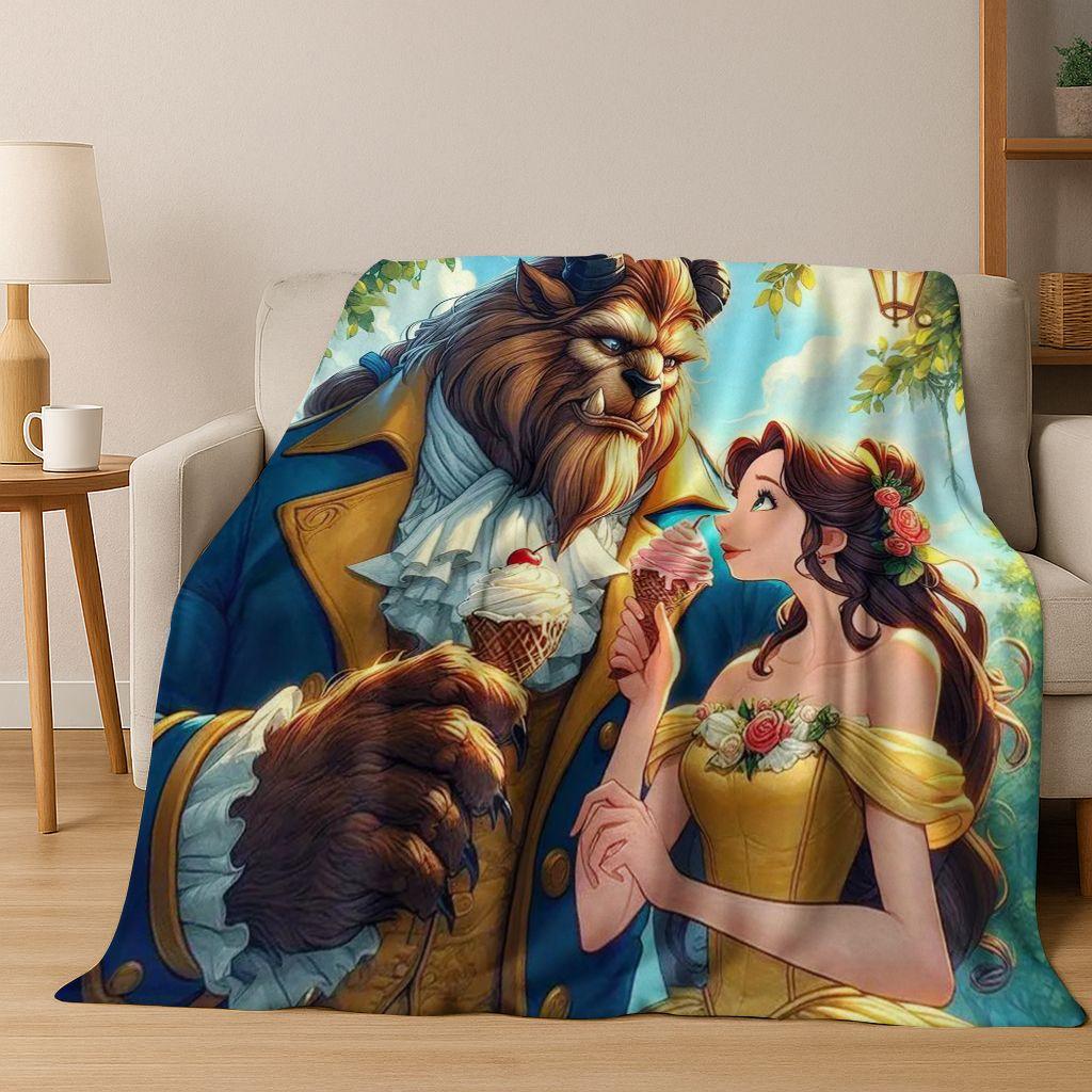 3D-Flanelldecke mit dem Motiv „Die Schöne und das Biest“ – warm, kuschelig und perfekt für Zuhause, Schlafzimmer, Bett oder Sofa. Ideal als Geschenk für Kinder.