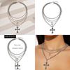 Collier pendentif croix superposé hiphop pour femmes avec design géométrique en alliage
