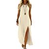 Ärmelloses einfarbiges rückenfreies Maxikleid mit Schlitz für Damen, lässiges lockeres Tankkleid für Sommer, Strand, Alltag