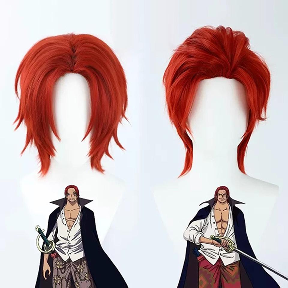 Červené krátké rovné vlasy syntetická paruka "One Piece" - nadýchaná a hladká Cosplay paruka do vlasů s červenými velkými zády