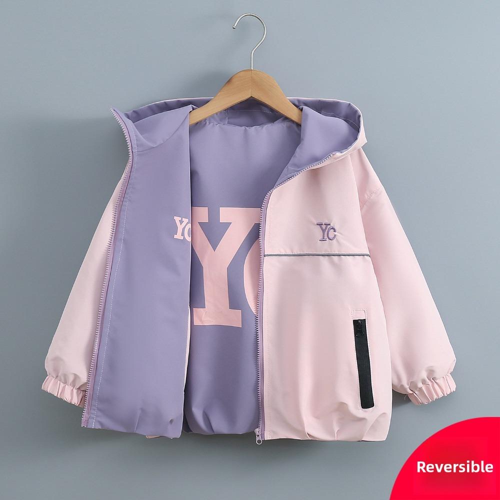 Giacca Reversibile per Bambina Primavera Autunno Moda Bambini Top Giacca a Vento con Cappuccio per Bambini Grandi Cappotto da Esterno